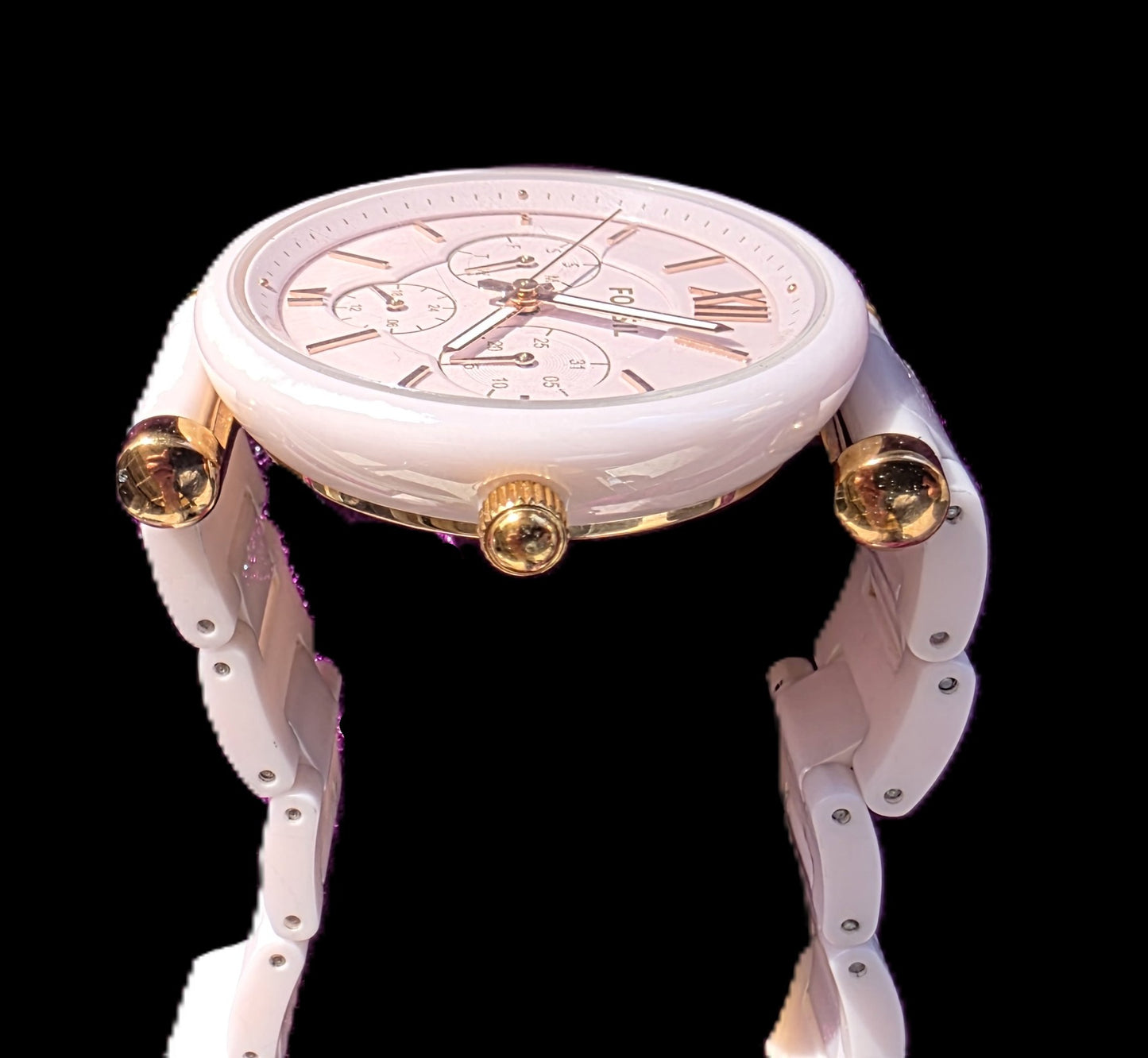 Fossil Women's Carlie Pink Round Ceramic Watch - CE1102